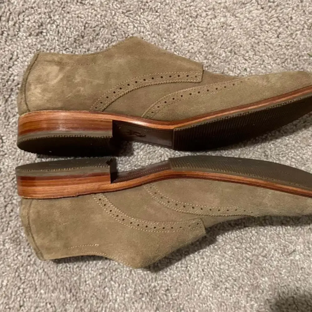 Trask Suede Double Monk Strap Wingtip Shoes